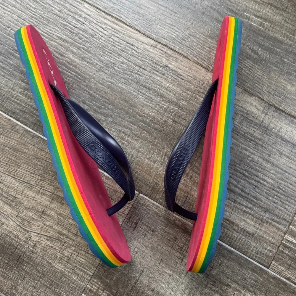 Coach Red Flip Flops with Rainbow Platform - Picture 5 of 6